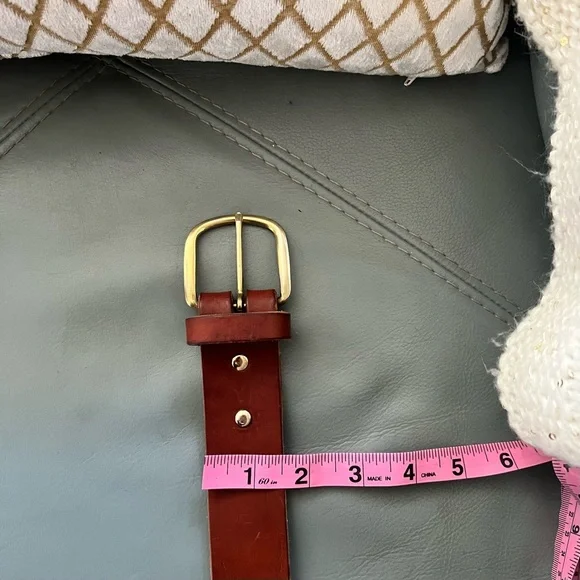 VINTAGE Premium COW HIDE Genuine Thick LEATHER Brass Buckle BELT S/M 26.5”-31.5” - Picture 11 of 12